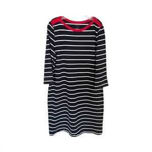 Talbots XL Navy White Striped Cotton Dress Red Trim Nautical Cruise Resort